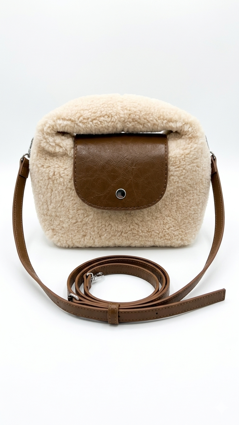 Cream Plush Buckle Tote