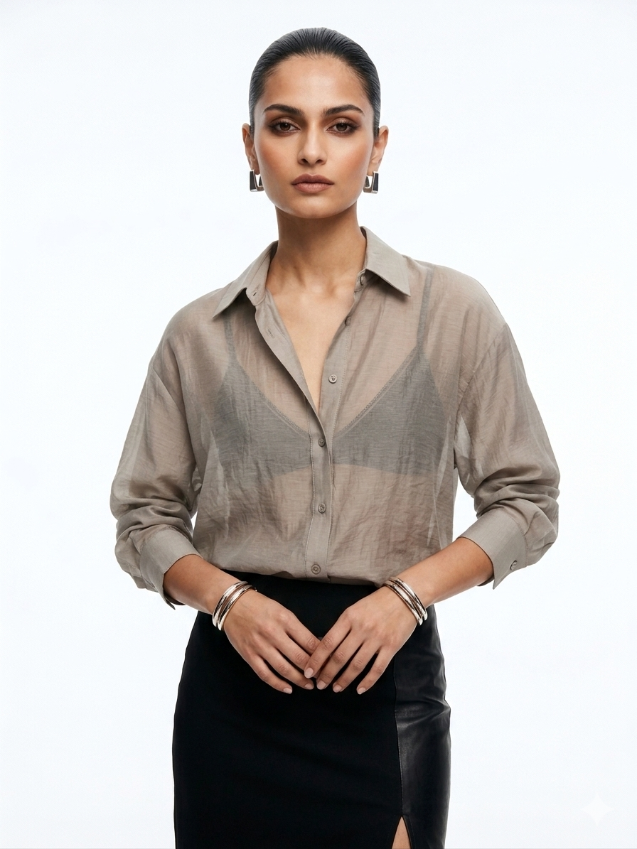 Relaxed Sheer Button-Up Shirt