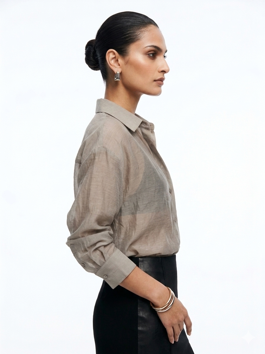 Relaxed Sheer Button-Up Shirt