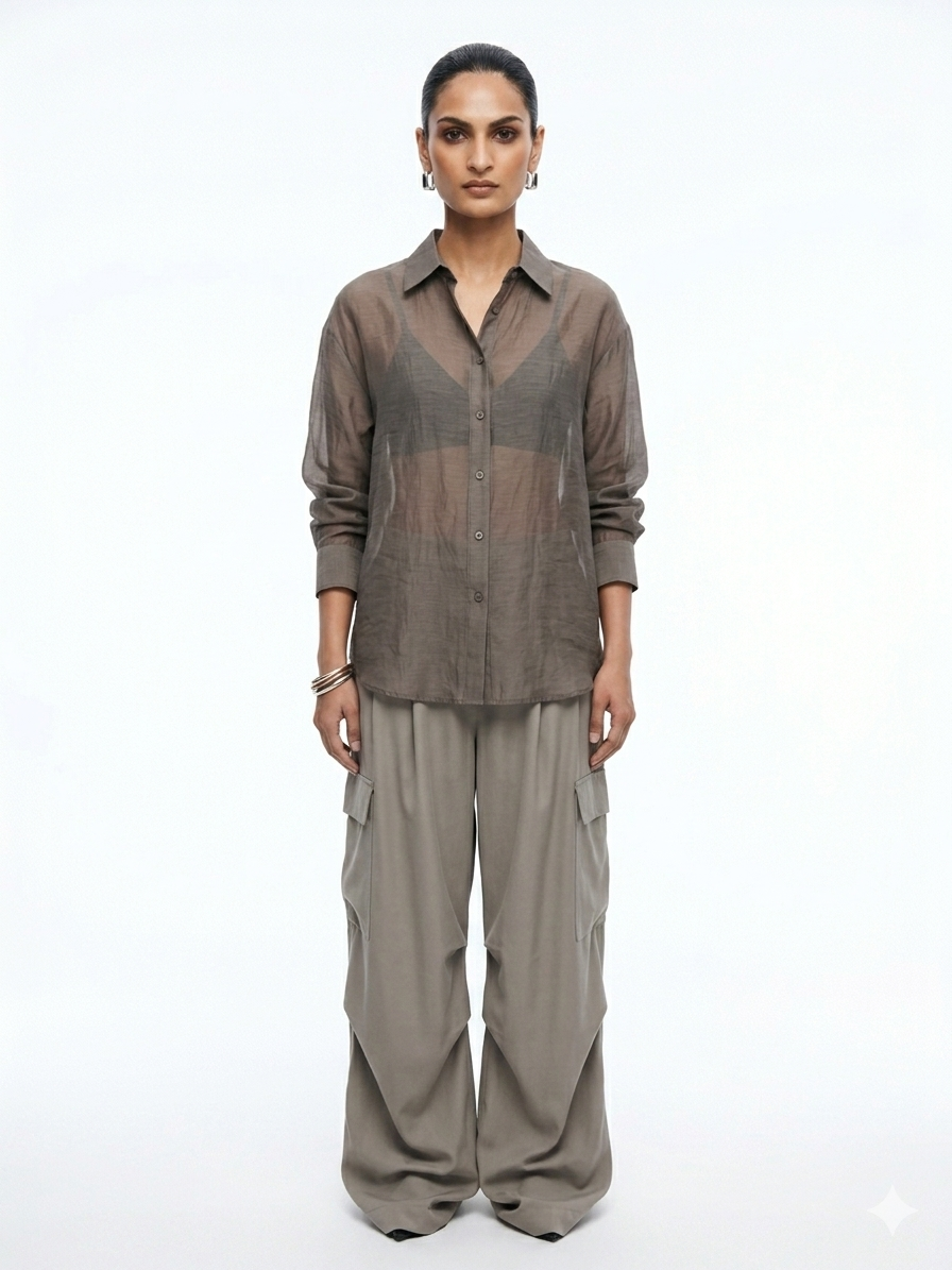 Relaxed Sheer Button-Up Shirt