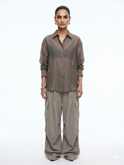 Relaxed Sheer Button-Up Shirt