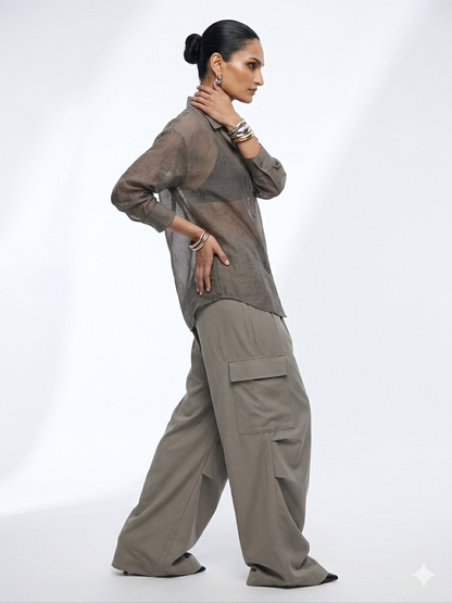 Relaxed Sheer Button-Up Shirt