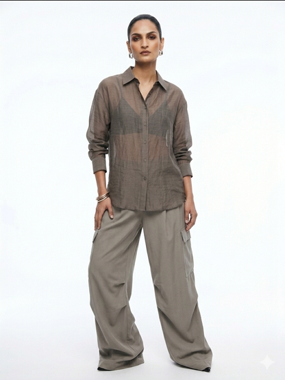 Relaxed Sheer Button-Up Shirt