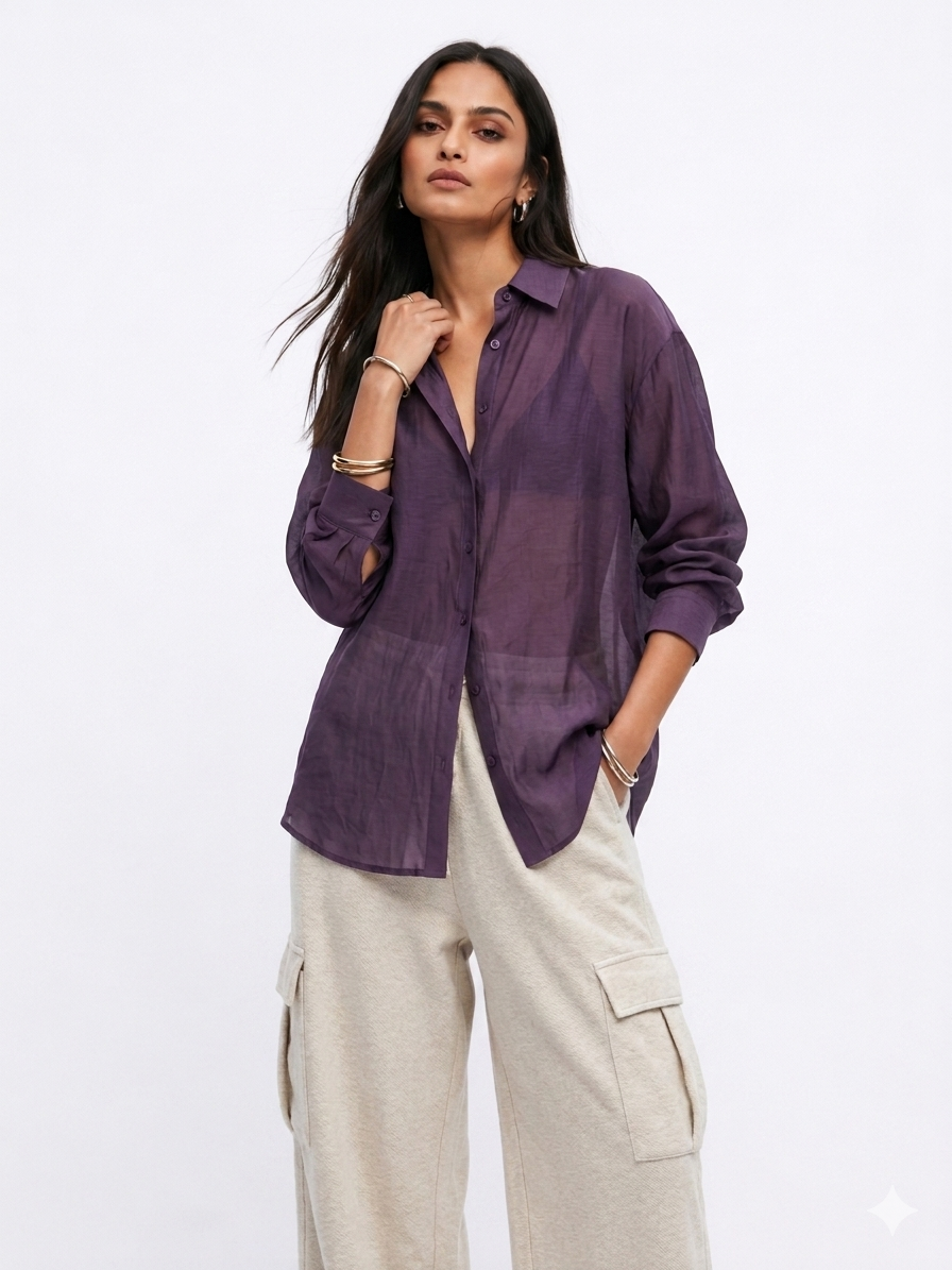Relaxed Sheer Button-Up Shirt