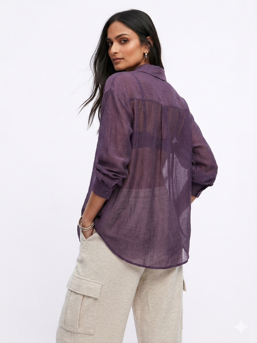 Relaxed Sheer Button-Up Shirt