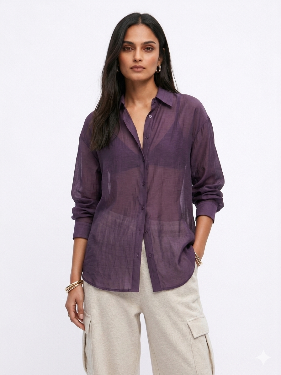 Relaxed Sheer Button-Up Shirt