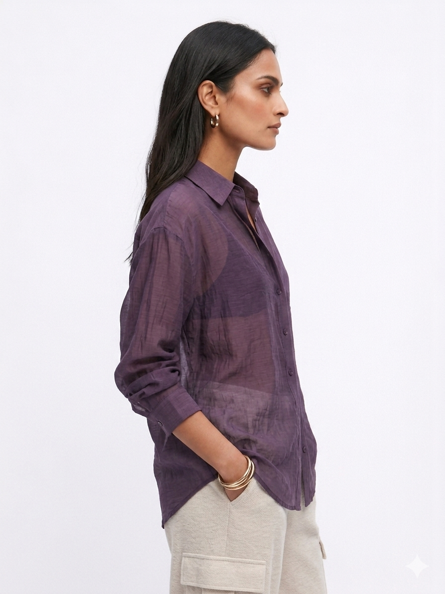 Relaxed Sheer Button-Up Shirt