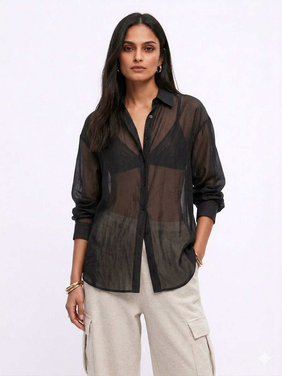 Relaxed Sheer Button-Up Shirt