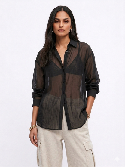 Relaxed Sheer Button-Up Shirt
