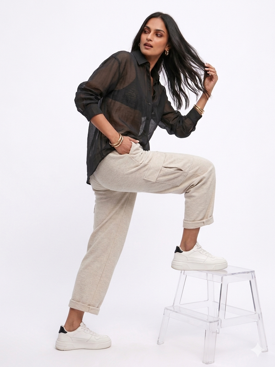 Relaxed Sheer Button-Up Shirt