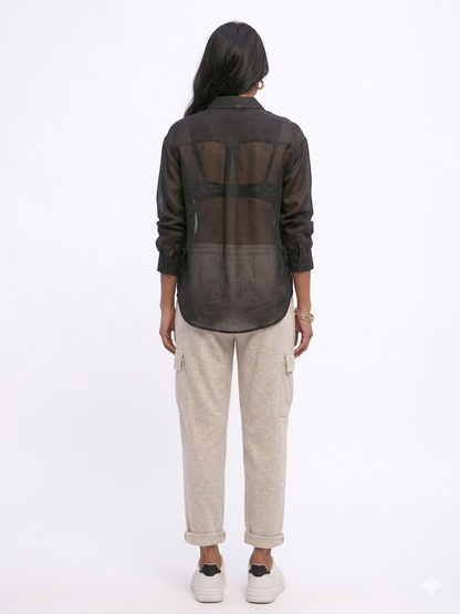 Relaxed Sheer Button-Up Shirt