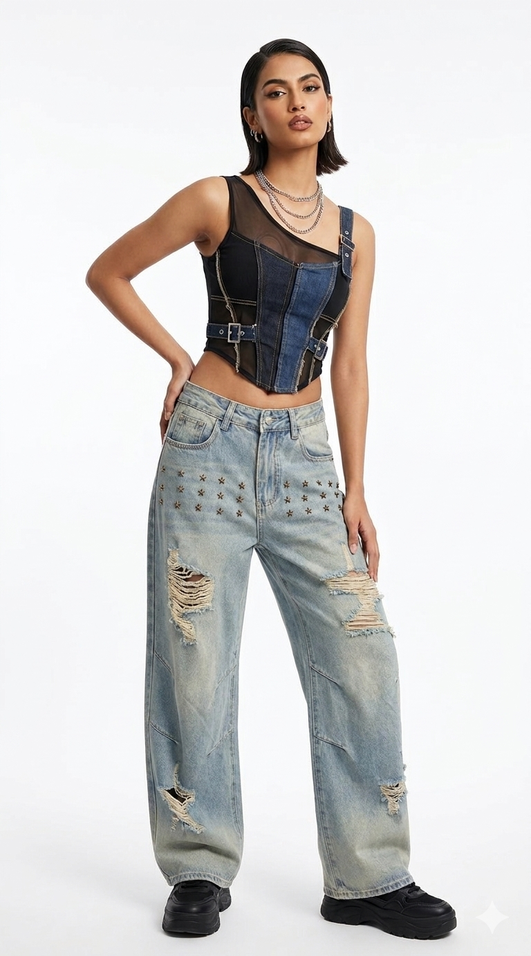 Star Stud Wide-Leg Jeans