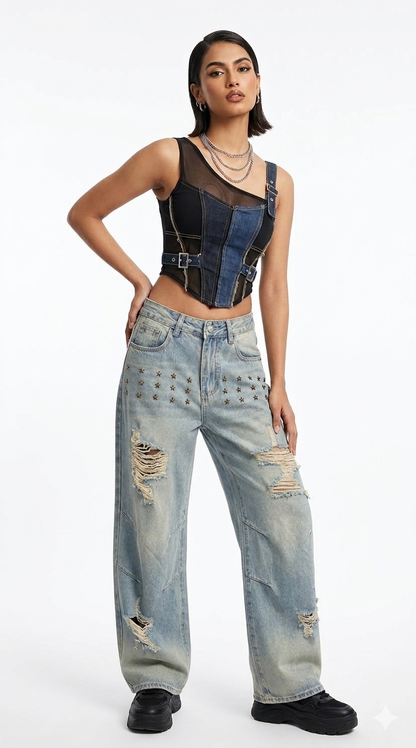 Star Stud Wide-Leg Jeans
