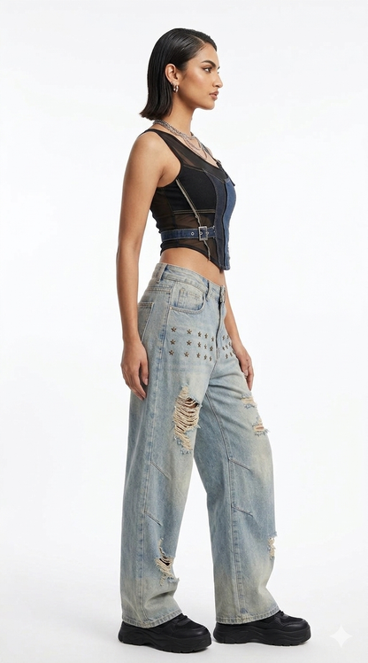 Star Stud Wide-Leg Jeans