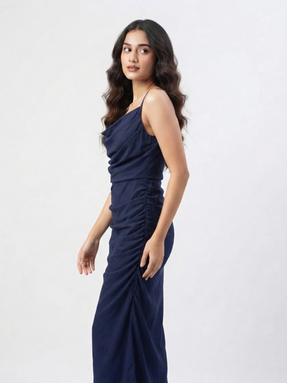 Ruched Cowl Neck Maxi Dress
