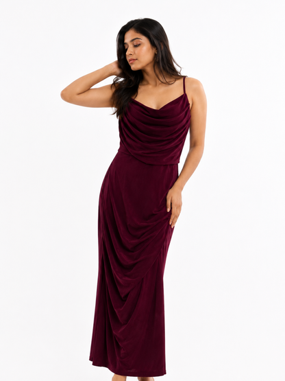 Ruched Cowl Neck Maxi Dress