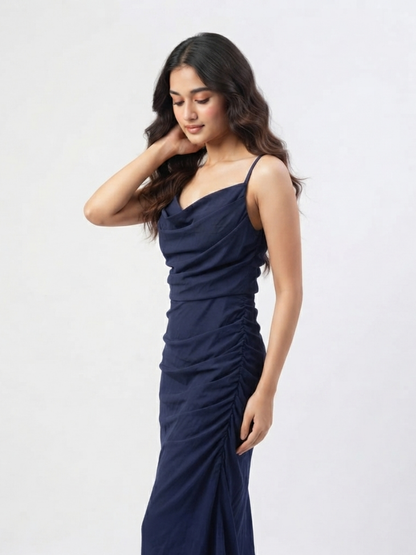 Ruched Cowl Neck Maxi Dress