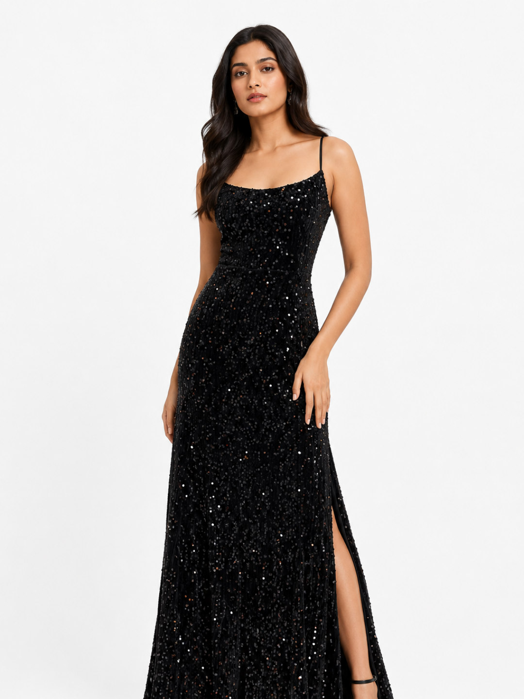 Midnight Sequin Side-Slit Maxi Dress