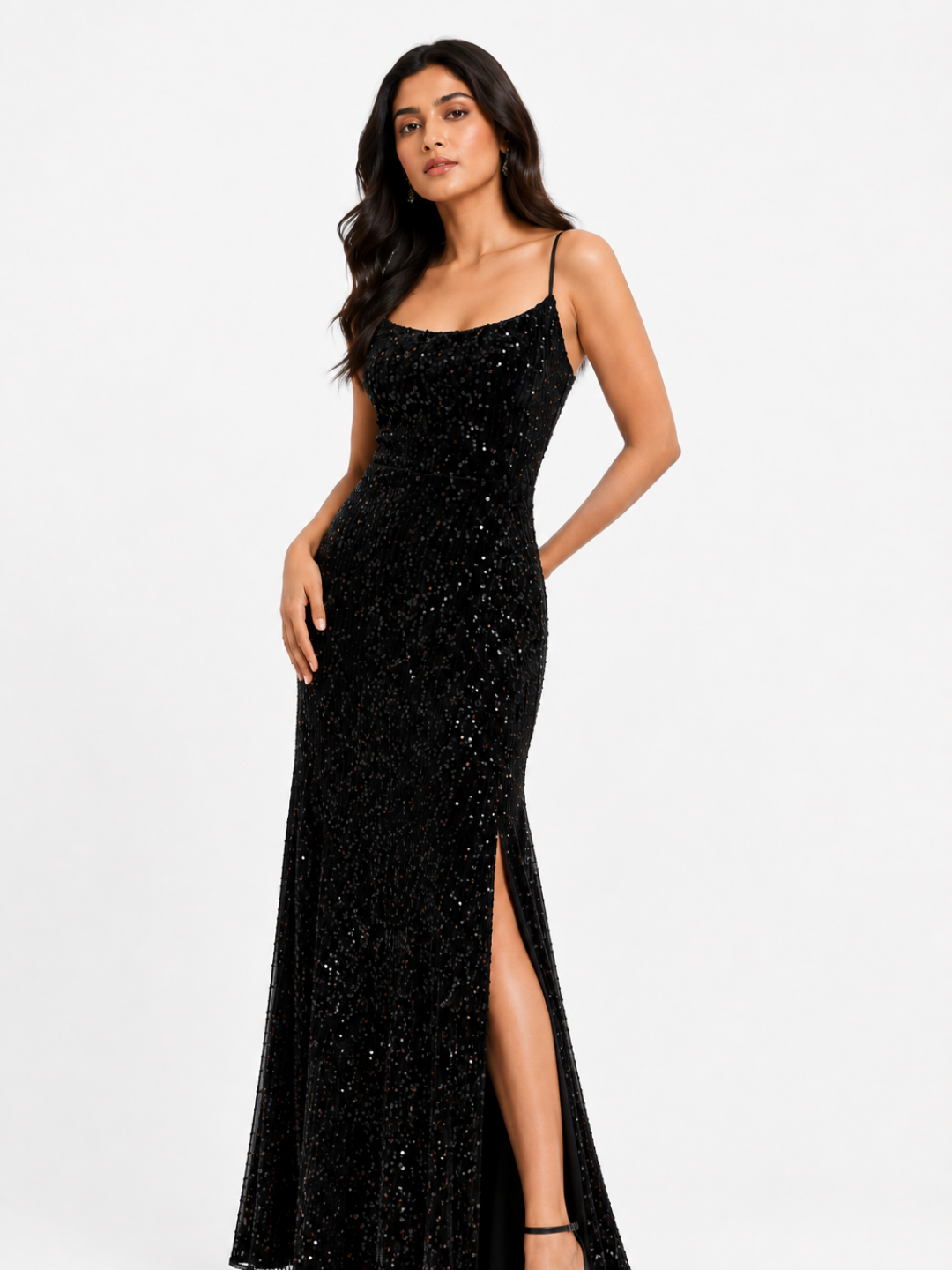 Midnight Sequin Side-Slit Maxi Dress