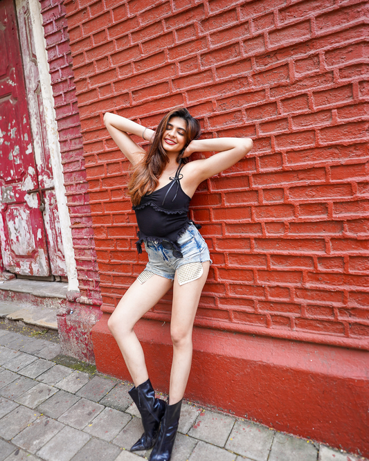 Studded Pocket Denim Shorts