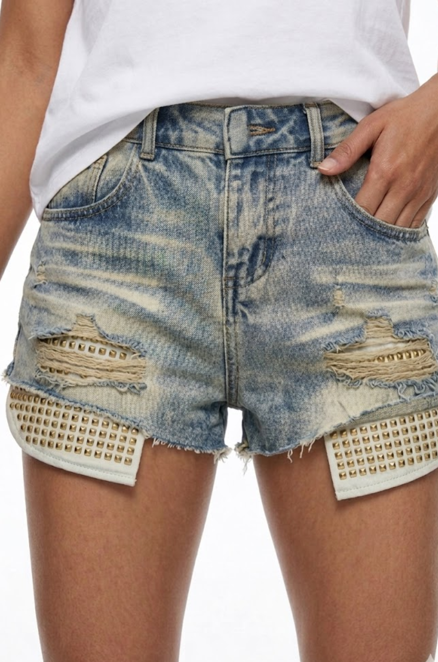 Studded Pocket Denim Shorts