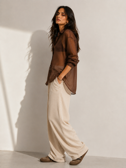 Relaxed Sheer Button-Up Shirt