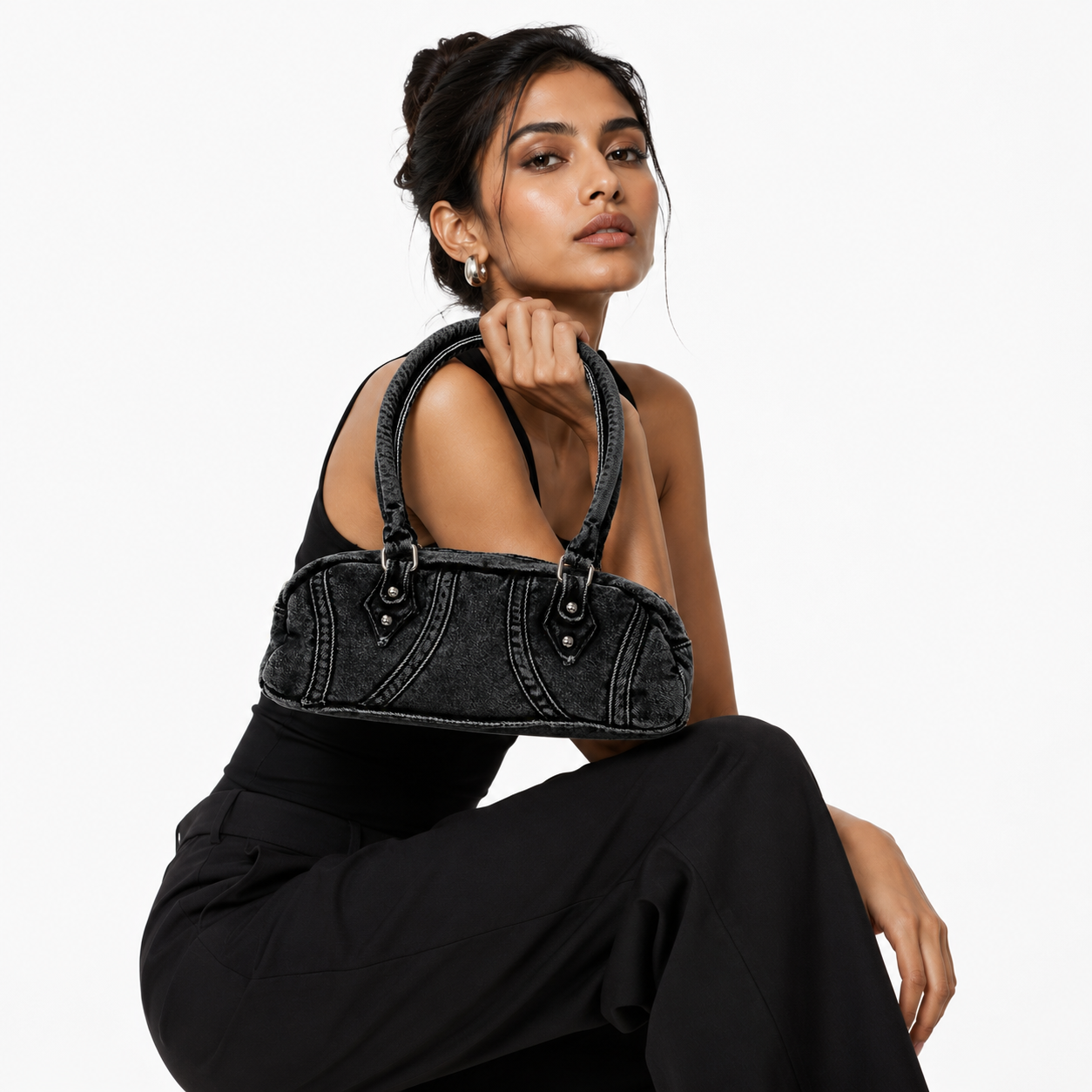 Onyx Aura Denim Barrel Bag