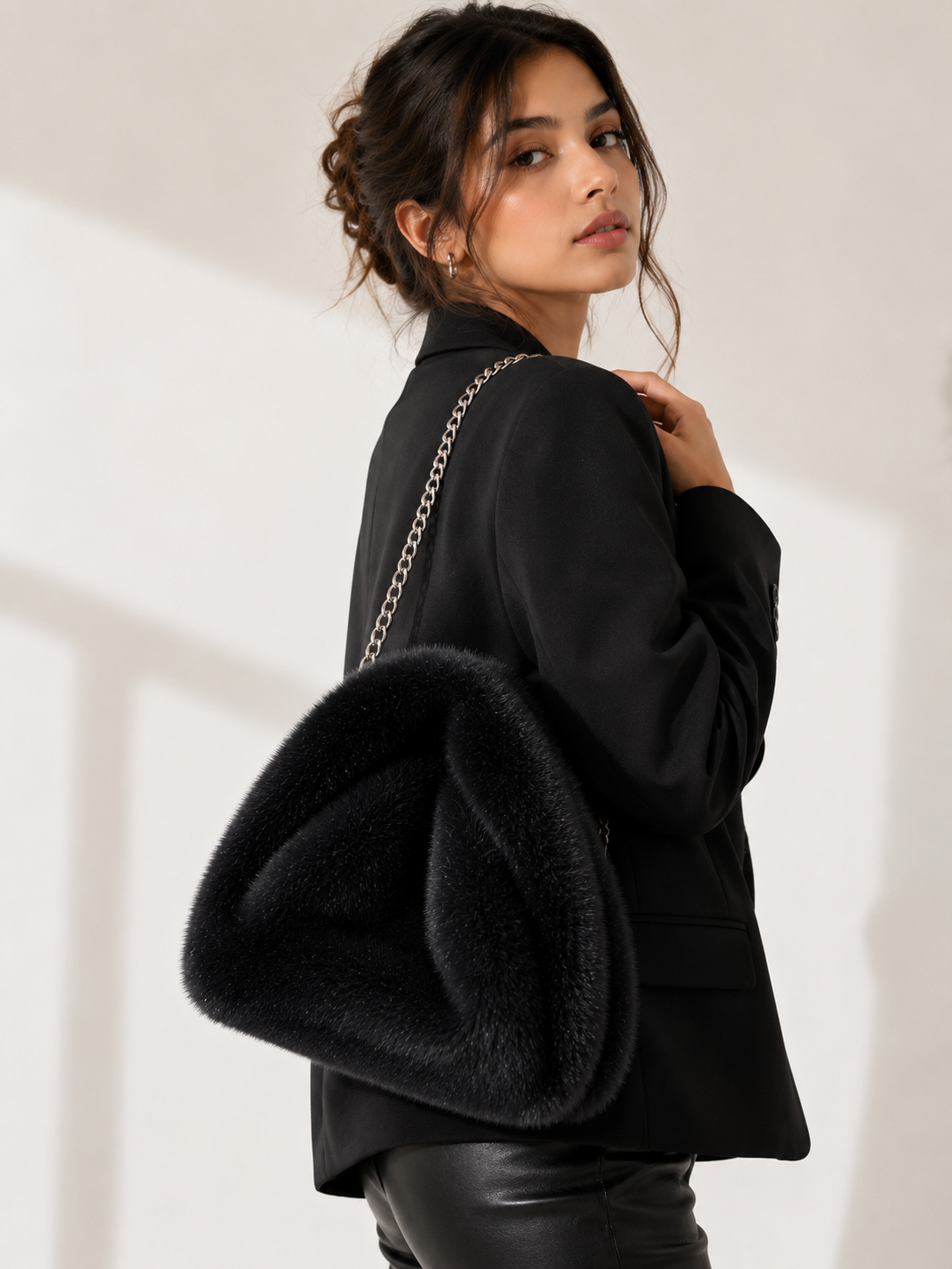 Arctic Cloud Faux Fur Slouch Bag