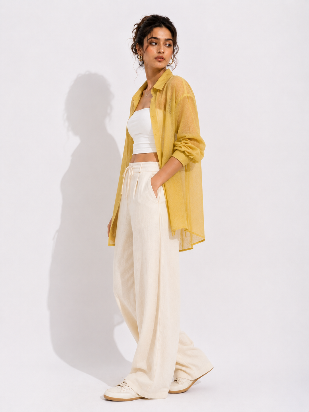 Relaxed Sheer Button-Up Shirt