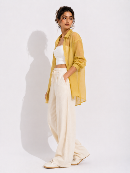 Relaxed Sheer Button-Up Shirt