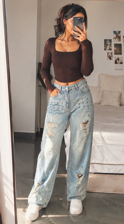 Star Stud Wide-Leg Jeans