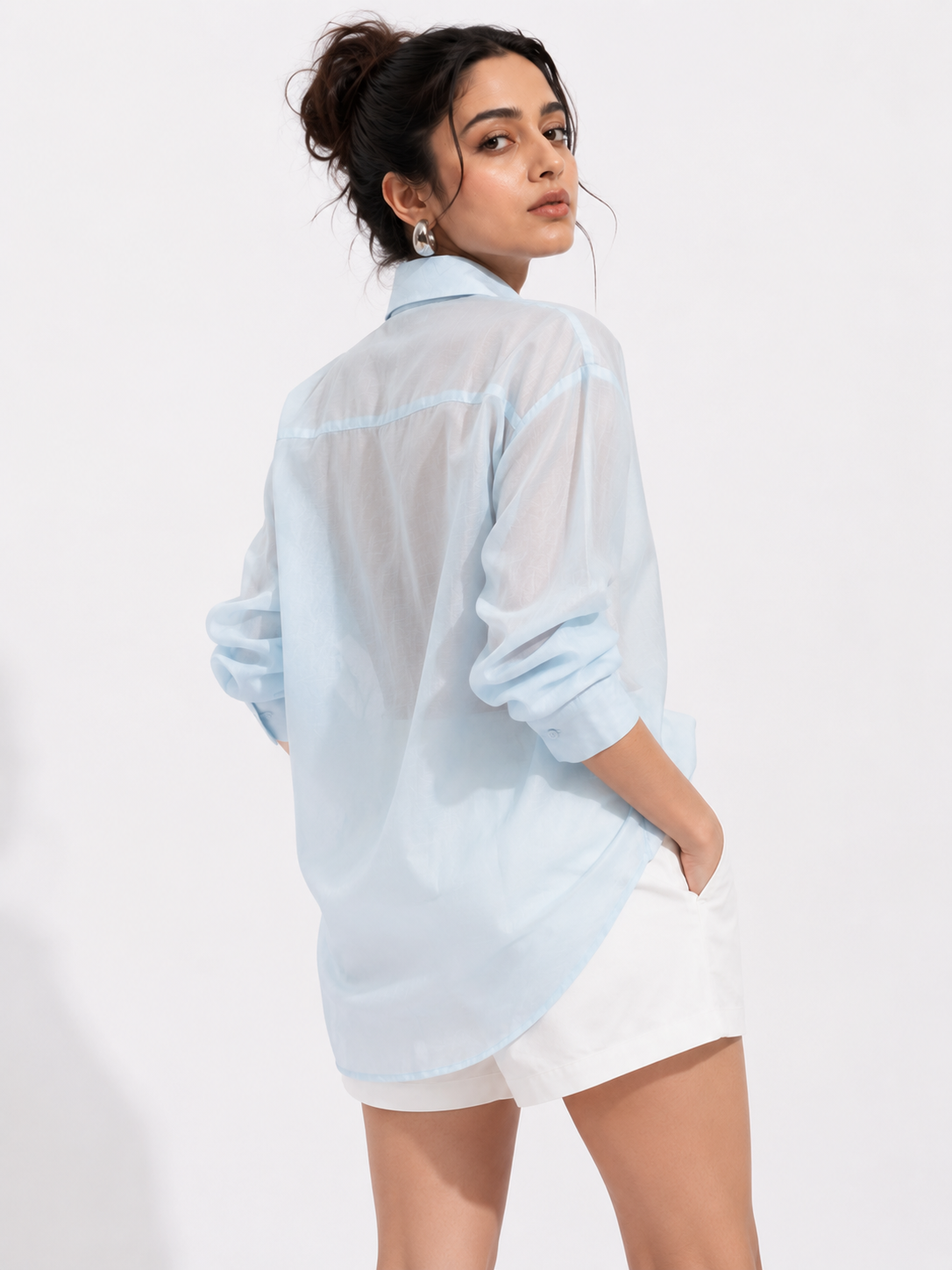 Relaxed Sheer Button-Up Shirt