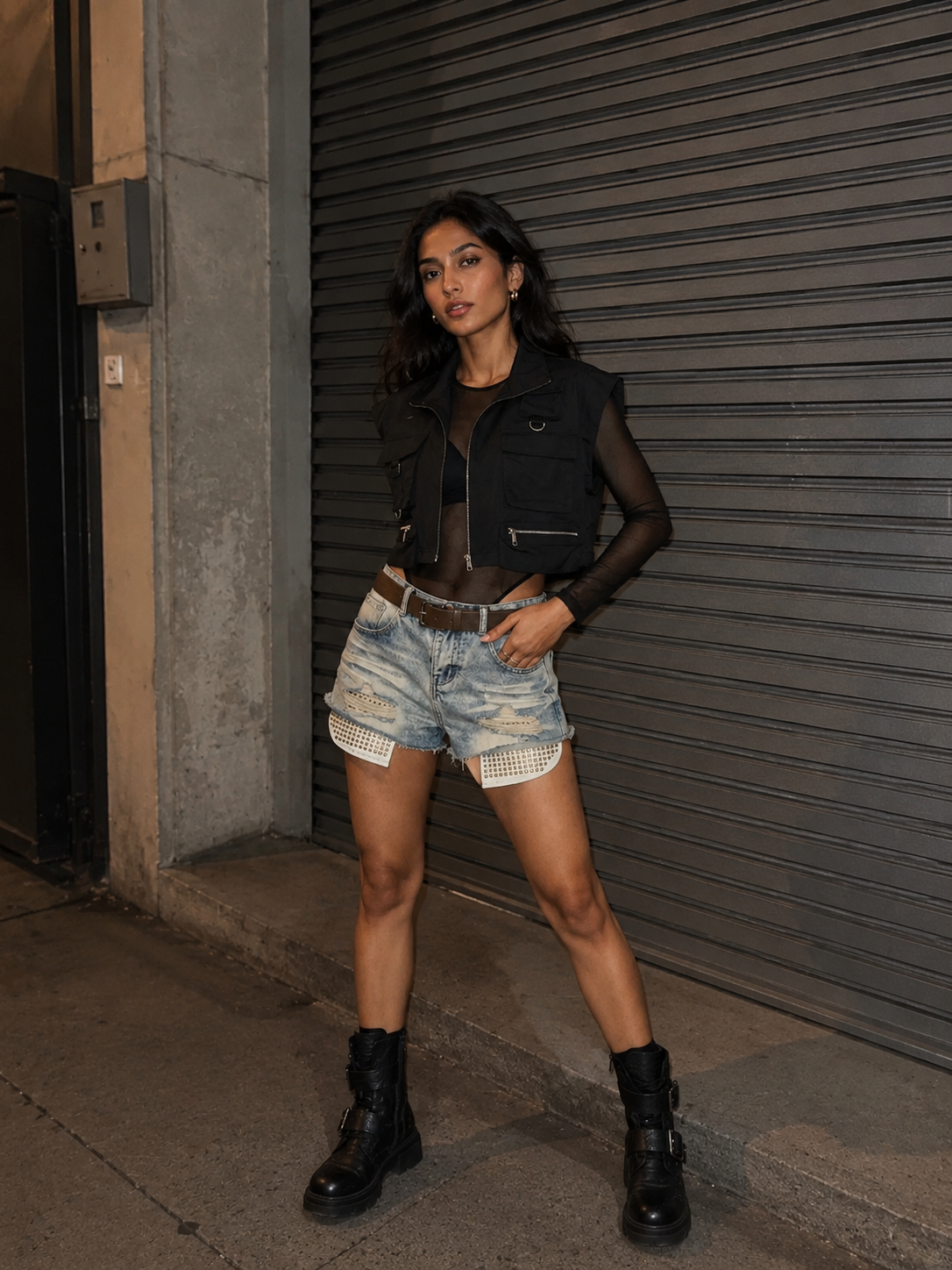 Studded Pocket Denim Shorts