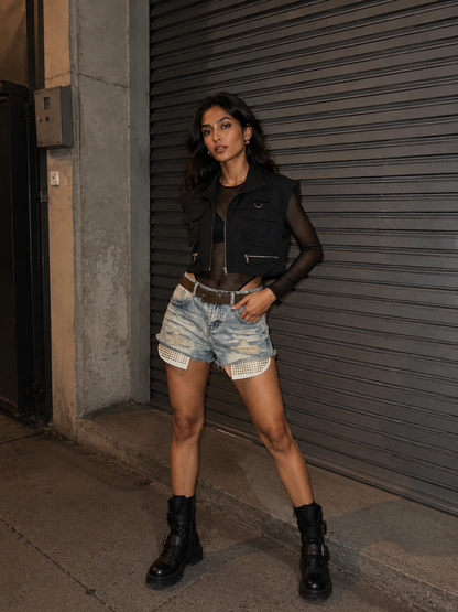 Studded Pocket Denim Shorts