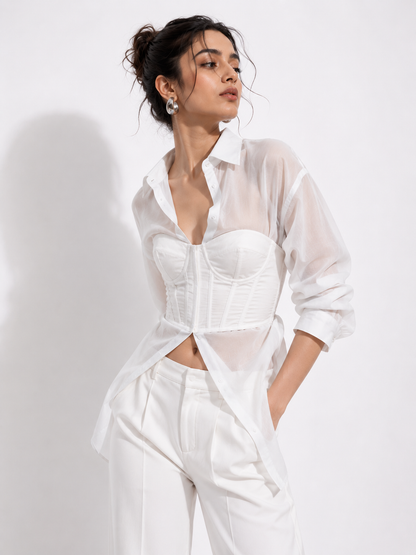 Relaxed Sheer Button-Up Shirt