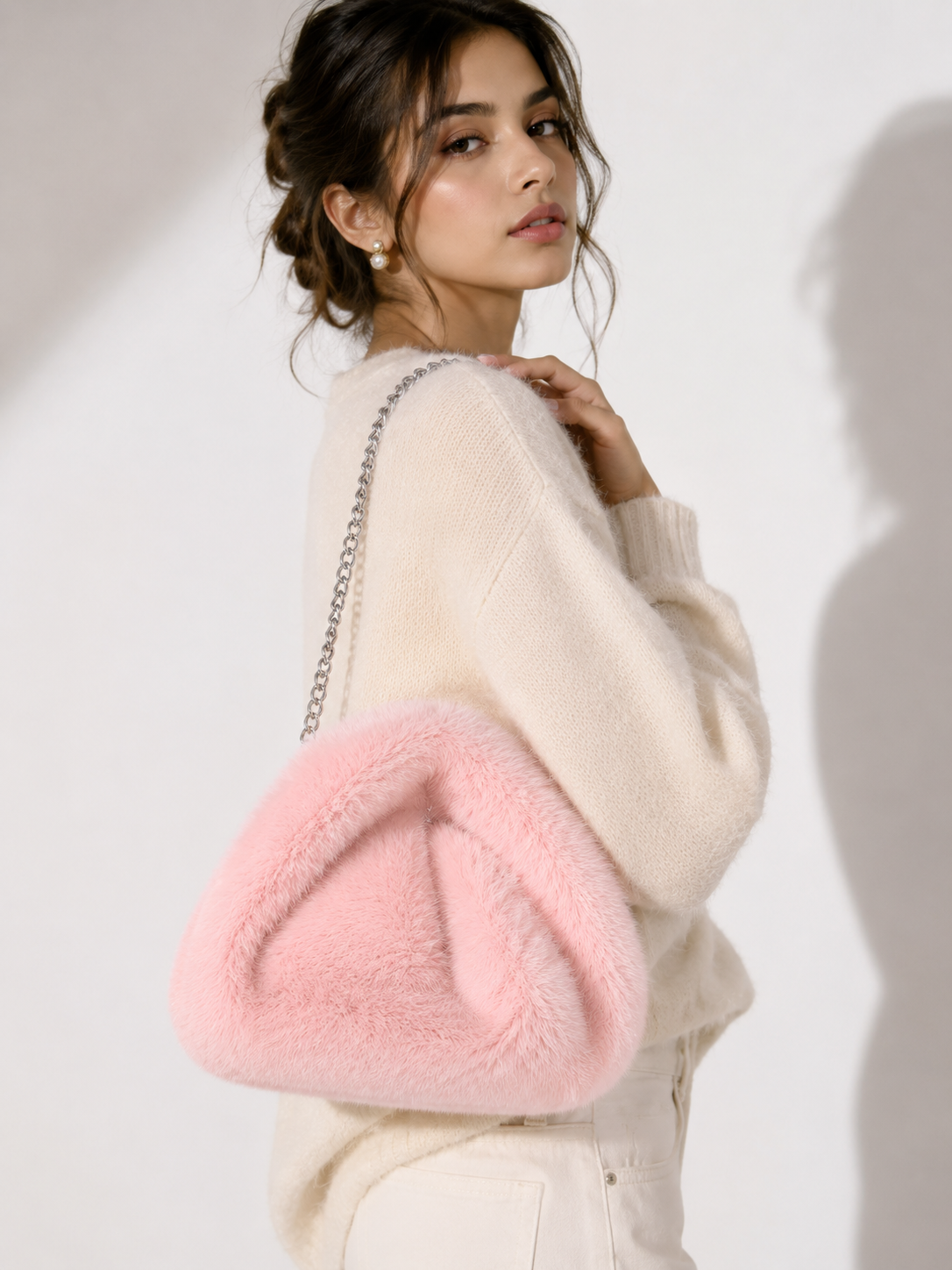 Arctic Cloud Faux Fur Slouch Bag