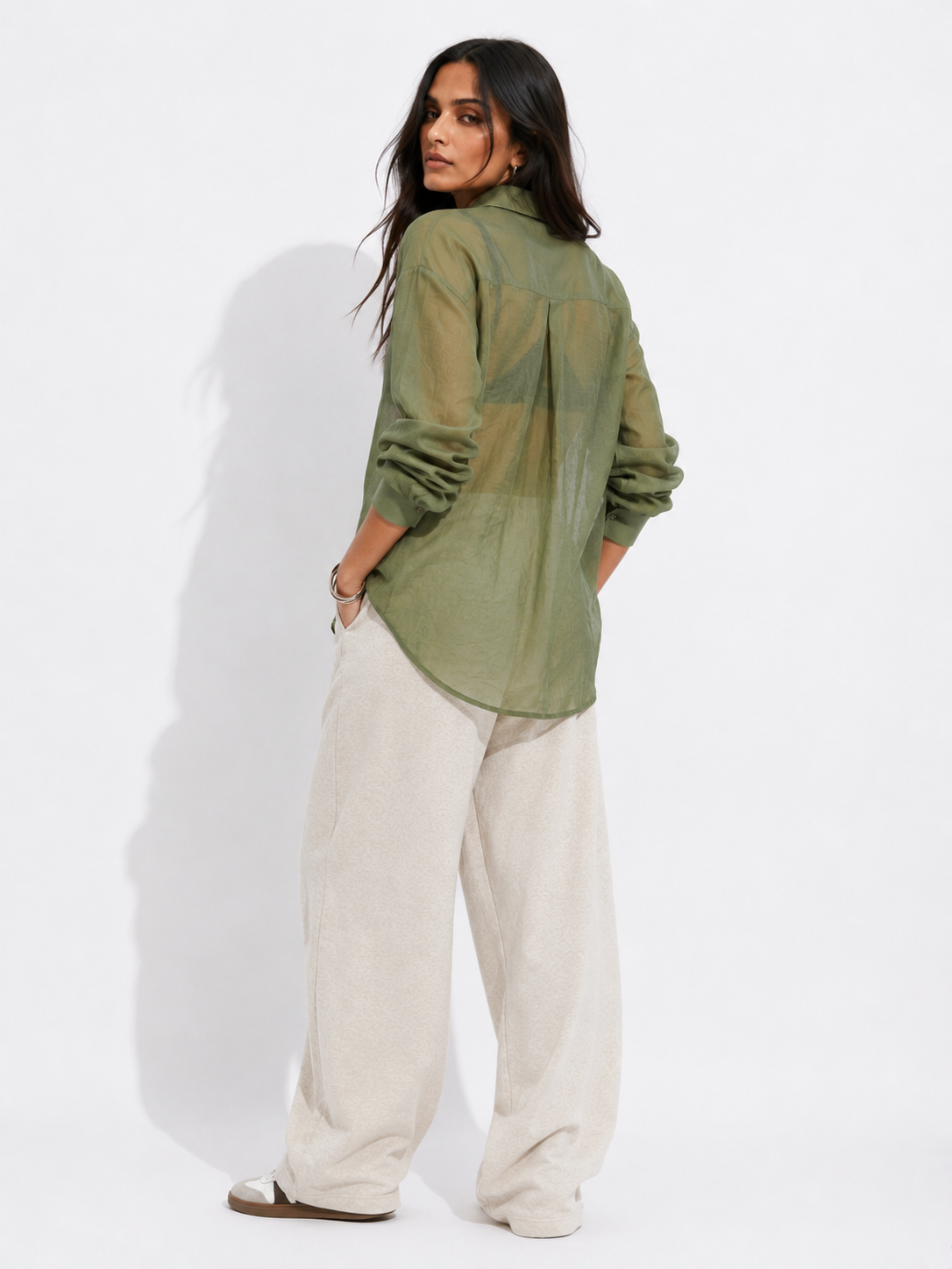 Relaxed Sheer Button-Up Shirt