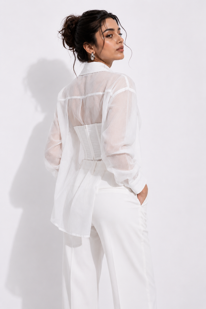 Relaxed Sheer Button-Up Shirt