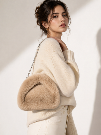 Arctic Cloud Faux Fur Slouch Bag