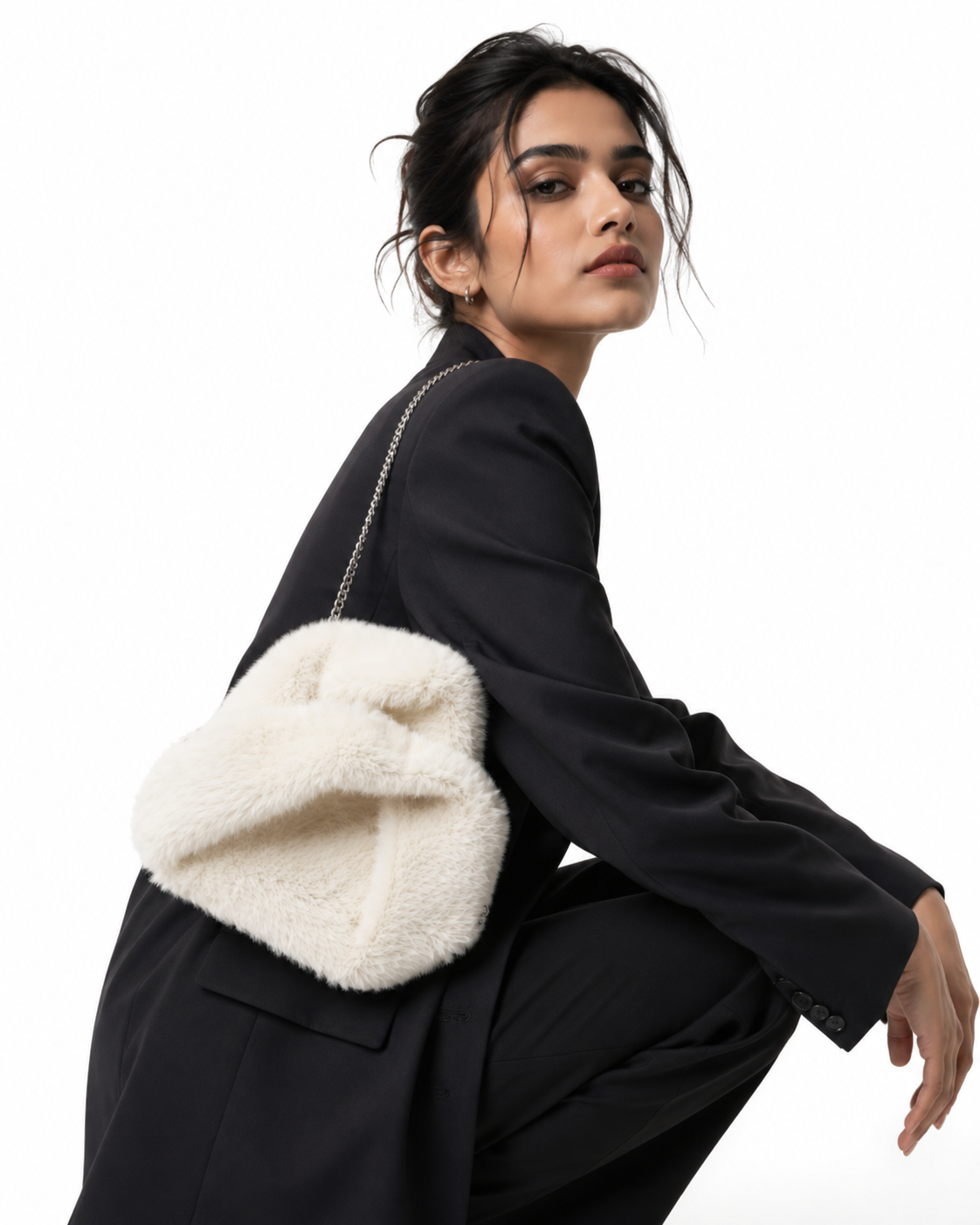 Arctic Cloud Faux Fur Slouch Bag