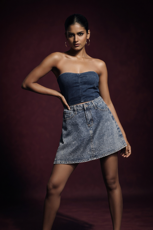 Glazy Denim Mini Skirt