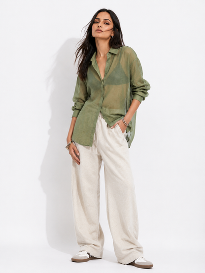 Relaxed Sheer Button-Up Shirt