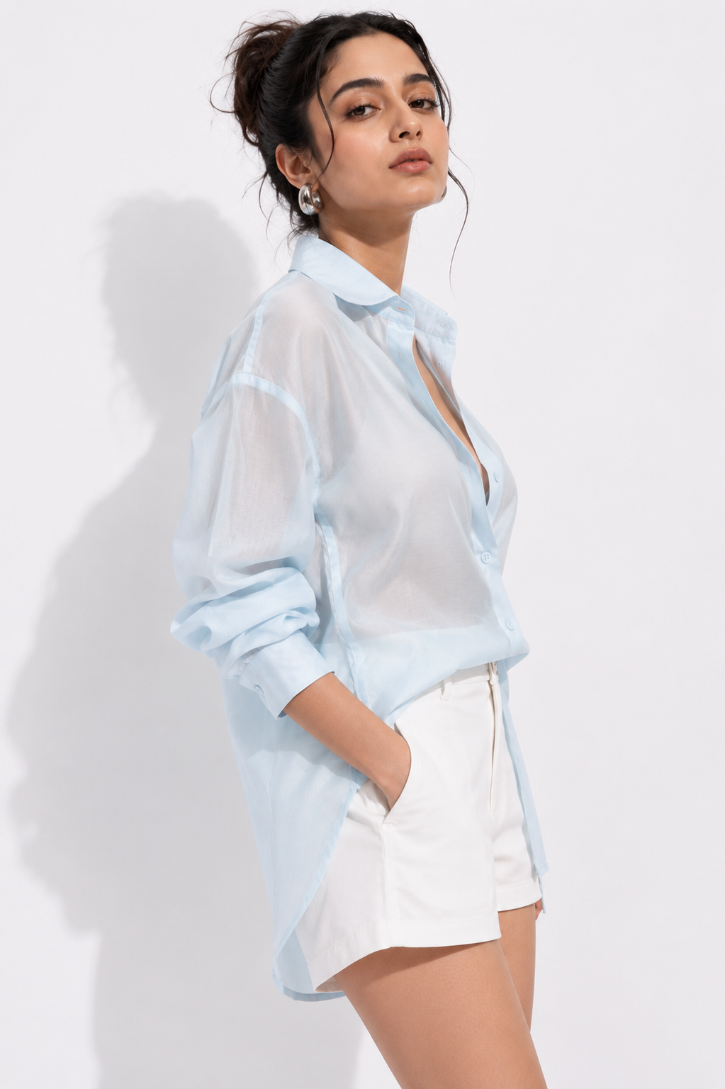 Relaxed Sheer Button-Up Shirt