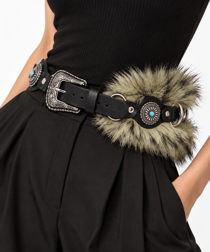 Fur Statement Buckle Belt