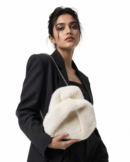 Arctic Cloud Faux Fur Slouch Bag