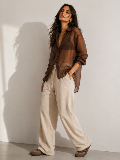 Relaxed Sheer Button-Up Shirt