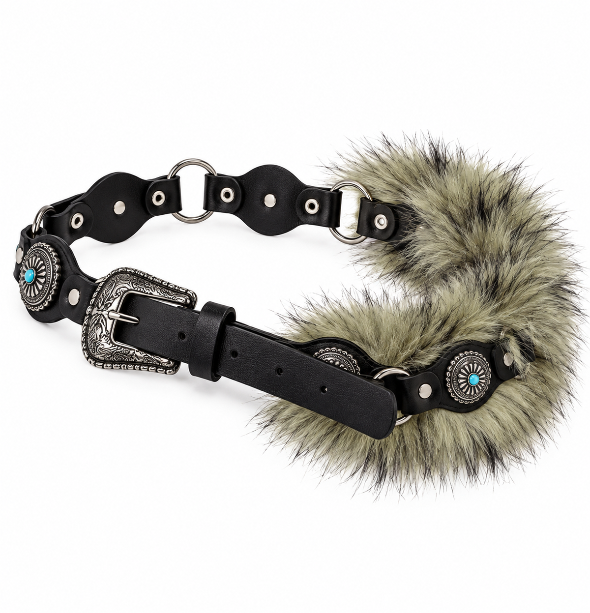 Fur Statement Buckle Belt