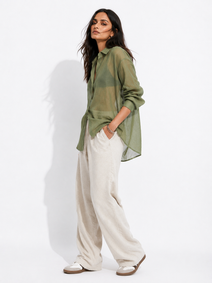 Relaxed Sheer Button-Up Shirt