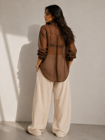 Relaxed Sheer Button-Up Shirt