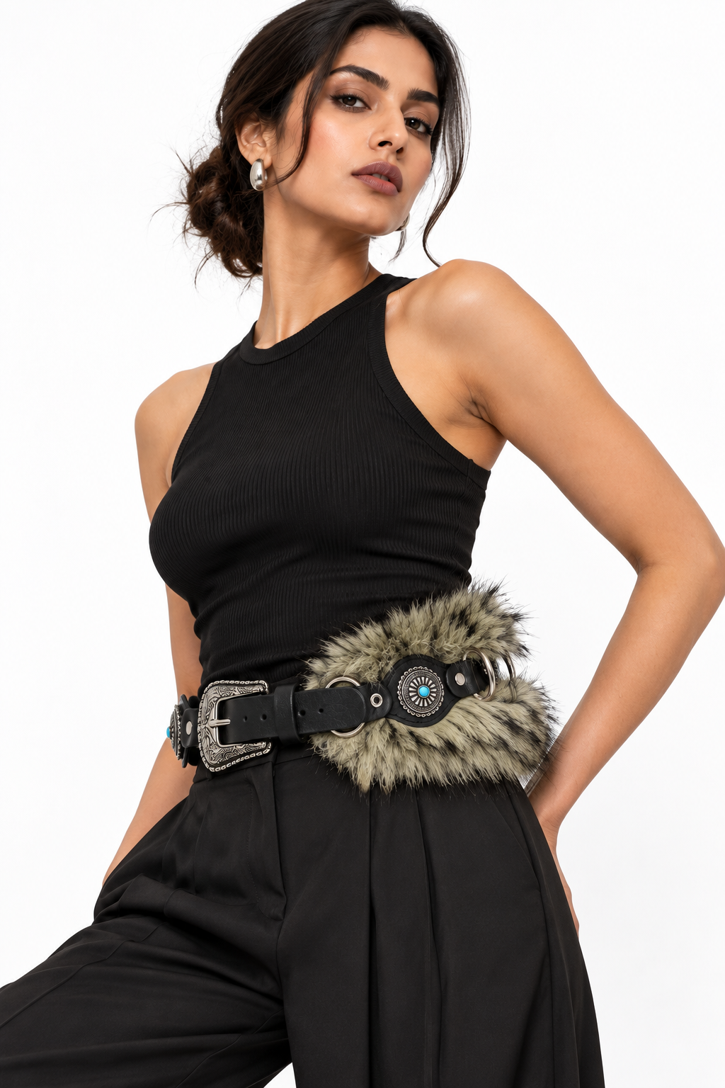 Fur Statement Buckle Belt